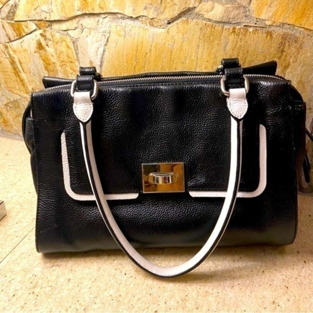Charles Jourdan leather black and white satchel purse made in France - quality - Picture 3 of 16